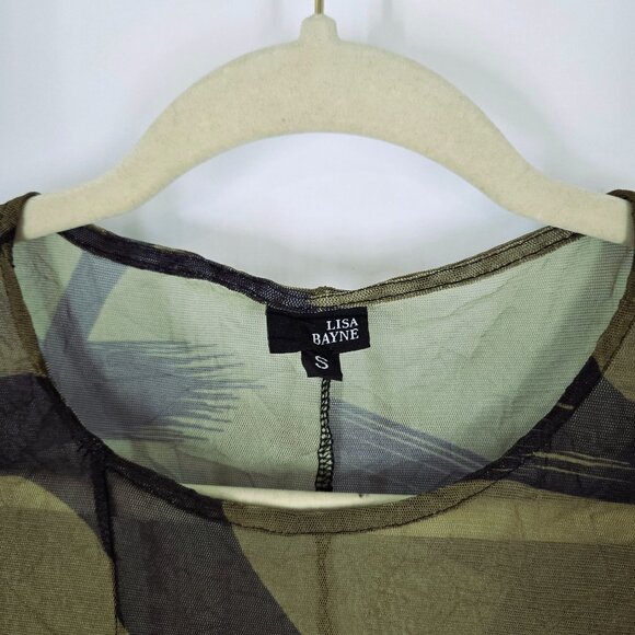 Lisa Bayne Green Semisheer Mesh Lagenlook Tunic Top Painterly Women's Size Small - Picture 4 of 11